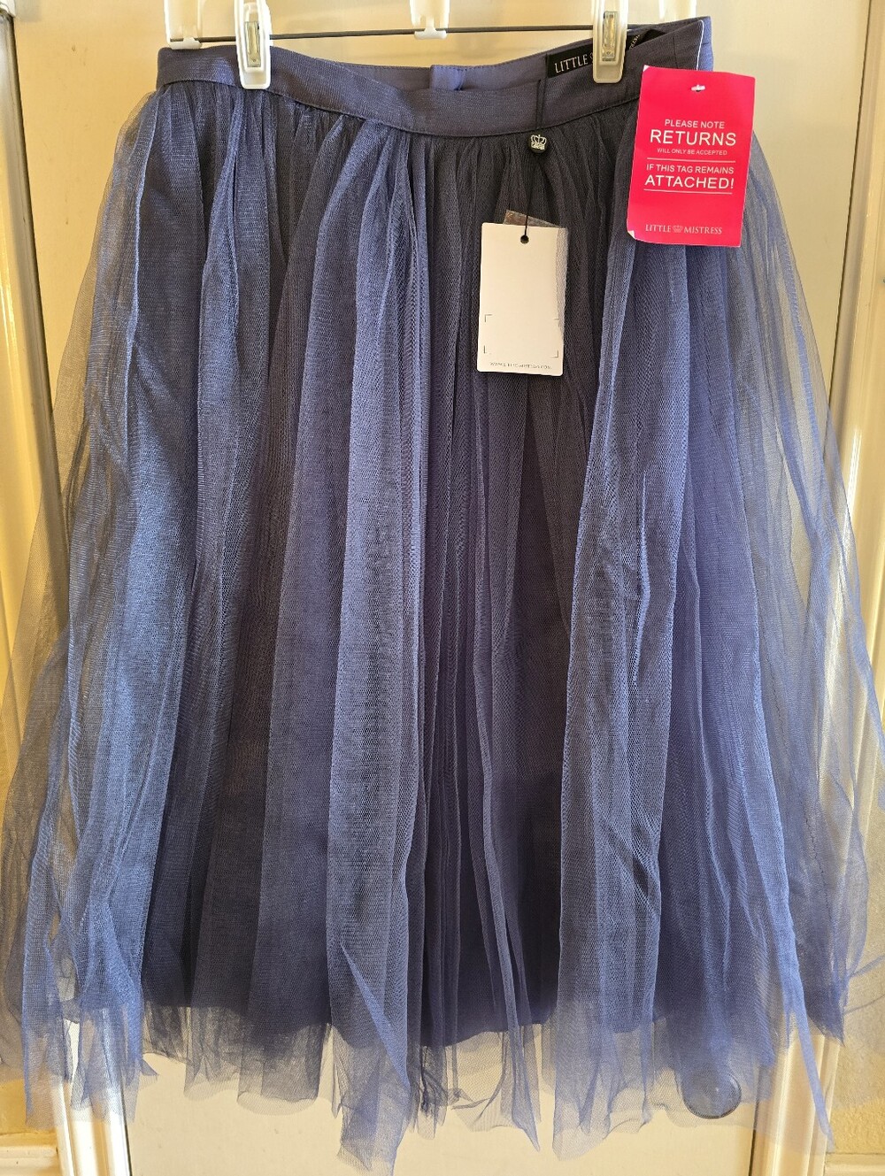Little Mistress Navy Tulle Midi Skirt Size 8